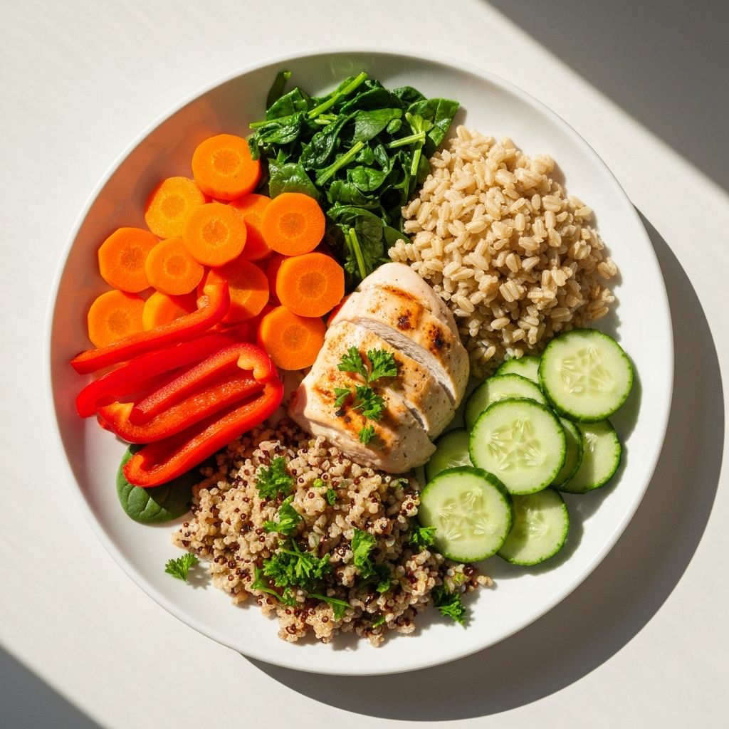 Balanced meal with vegetables and whole grains